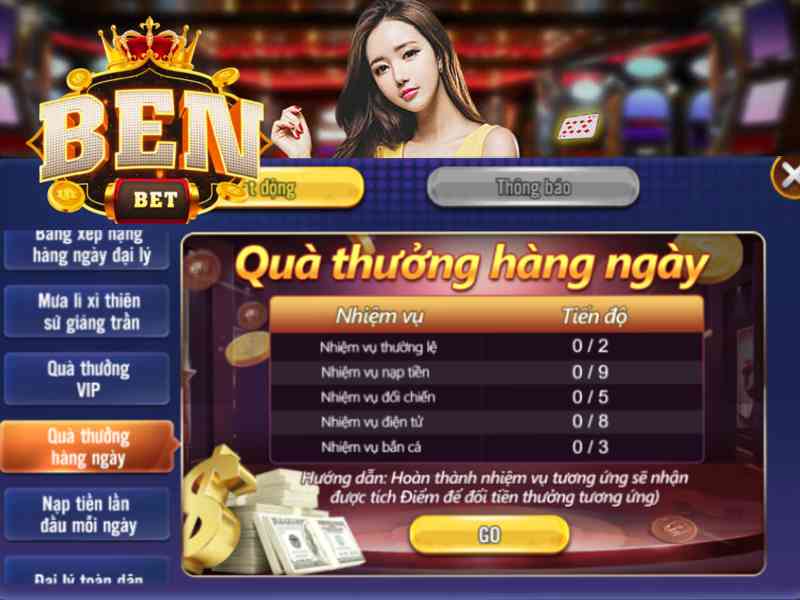 Benbet thưởng nhiệm vụ hằng ngày lên đến 5 triệu đồng